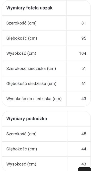 Komplet mebli do salonu. Kanapa i fotel uszak z podnóżkiem.