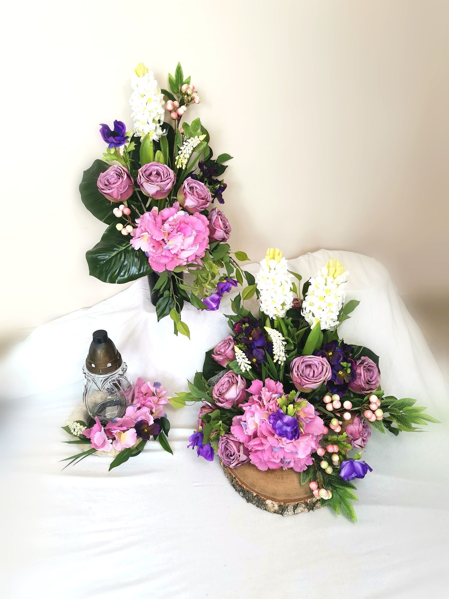 Wiosenny zestaw wiązanka+bukiet+wianek komplet sztuczne kwiaty pastele