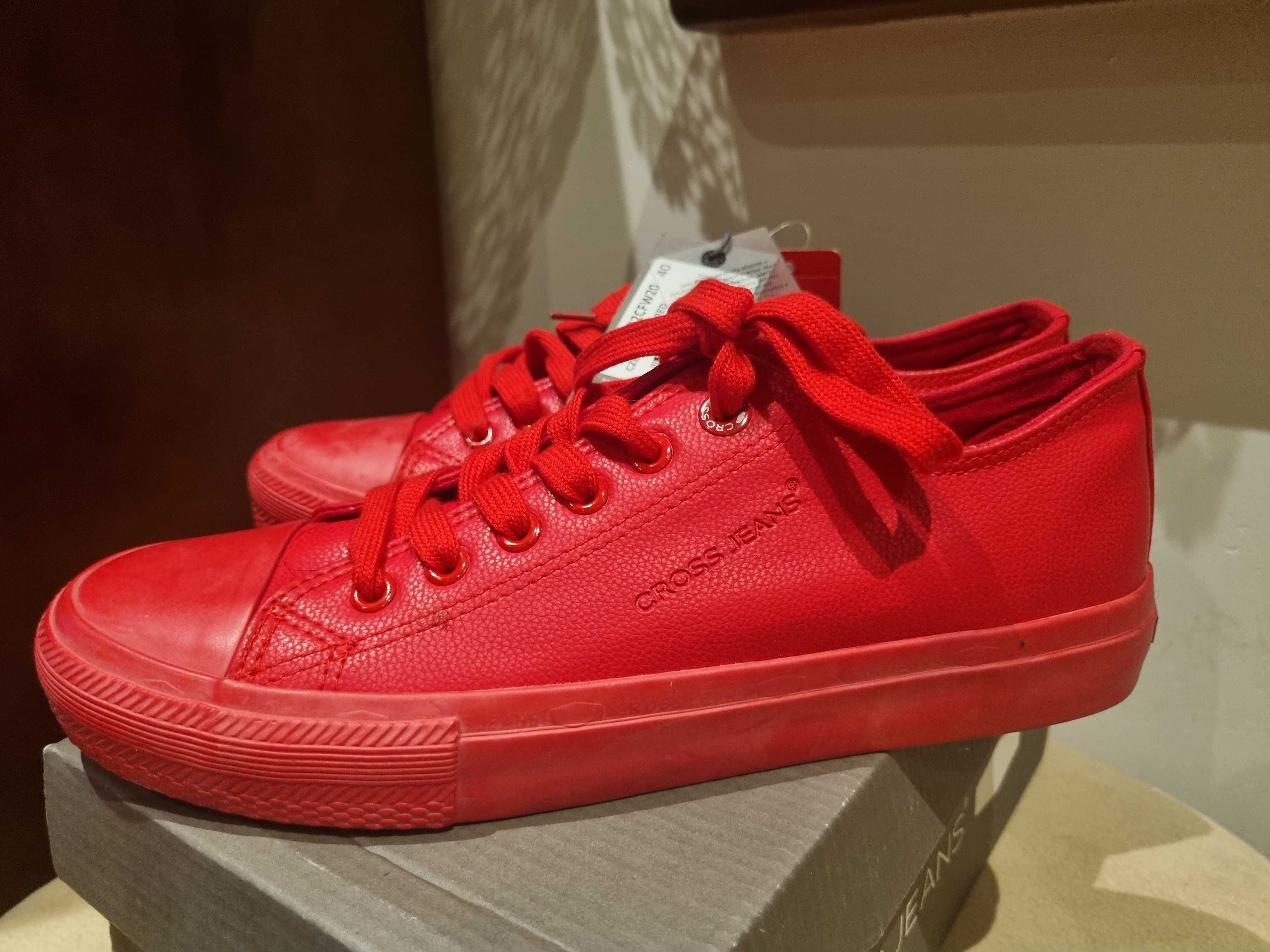 NOWE Trampki CROSS JEANS R 40 czerwone ekoskóra Conversy sneakersy