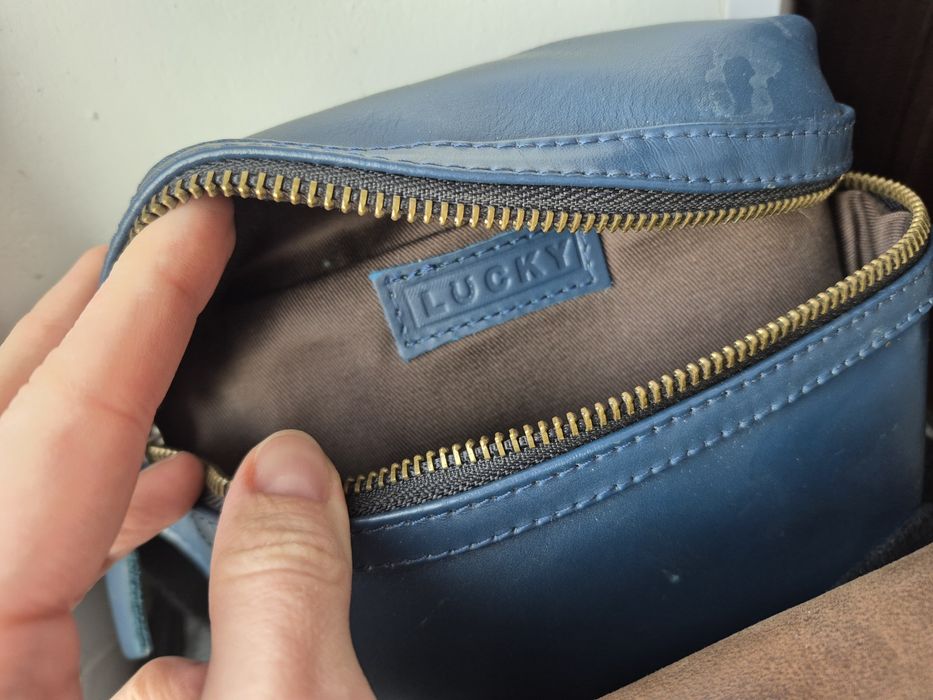 Шкіряна бананка , синя, натуральна шкіра