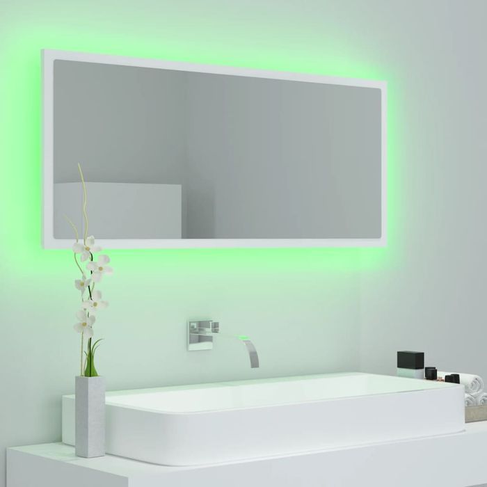 Vidaxl Lustro Łazienkowe Z Led, Białe, 100X8,5X37 Cm, Płyta Wiórowa