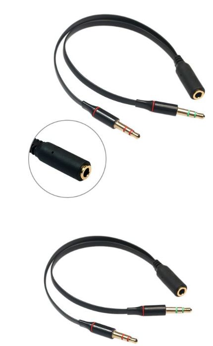 2 Opções - Cabo audio Jack 3,5mm Macho para 2x Femea Stereo (15cm)