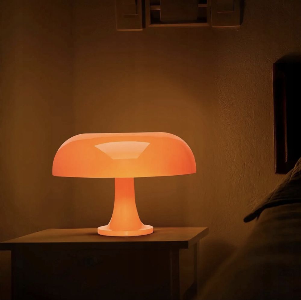 Designerska, pomarańczowa lampa stołowa 3 temperatury światła 33x22 cm