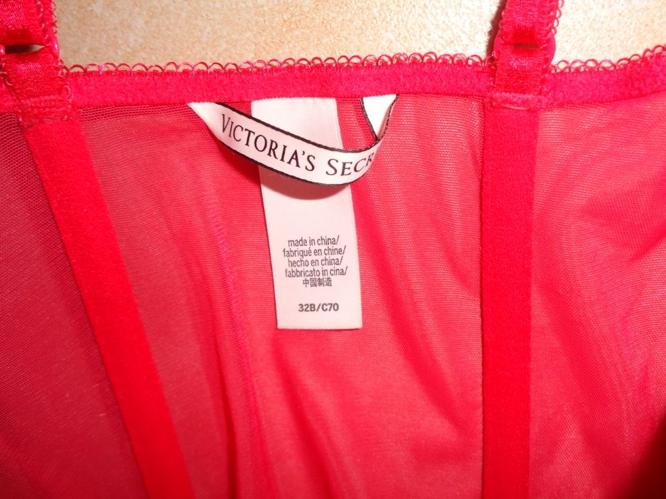 VICTORIA SECRET czerwony NOWY gorset z pasami do pończoch 32B / 70C