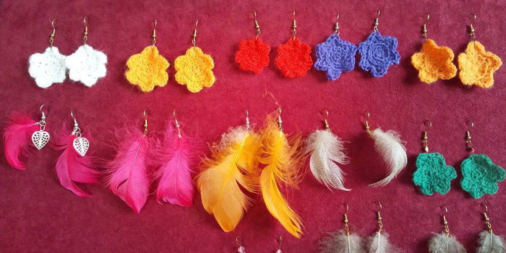 Kolczyki piórka kwiatki hand made