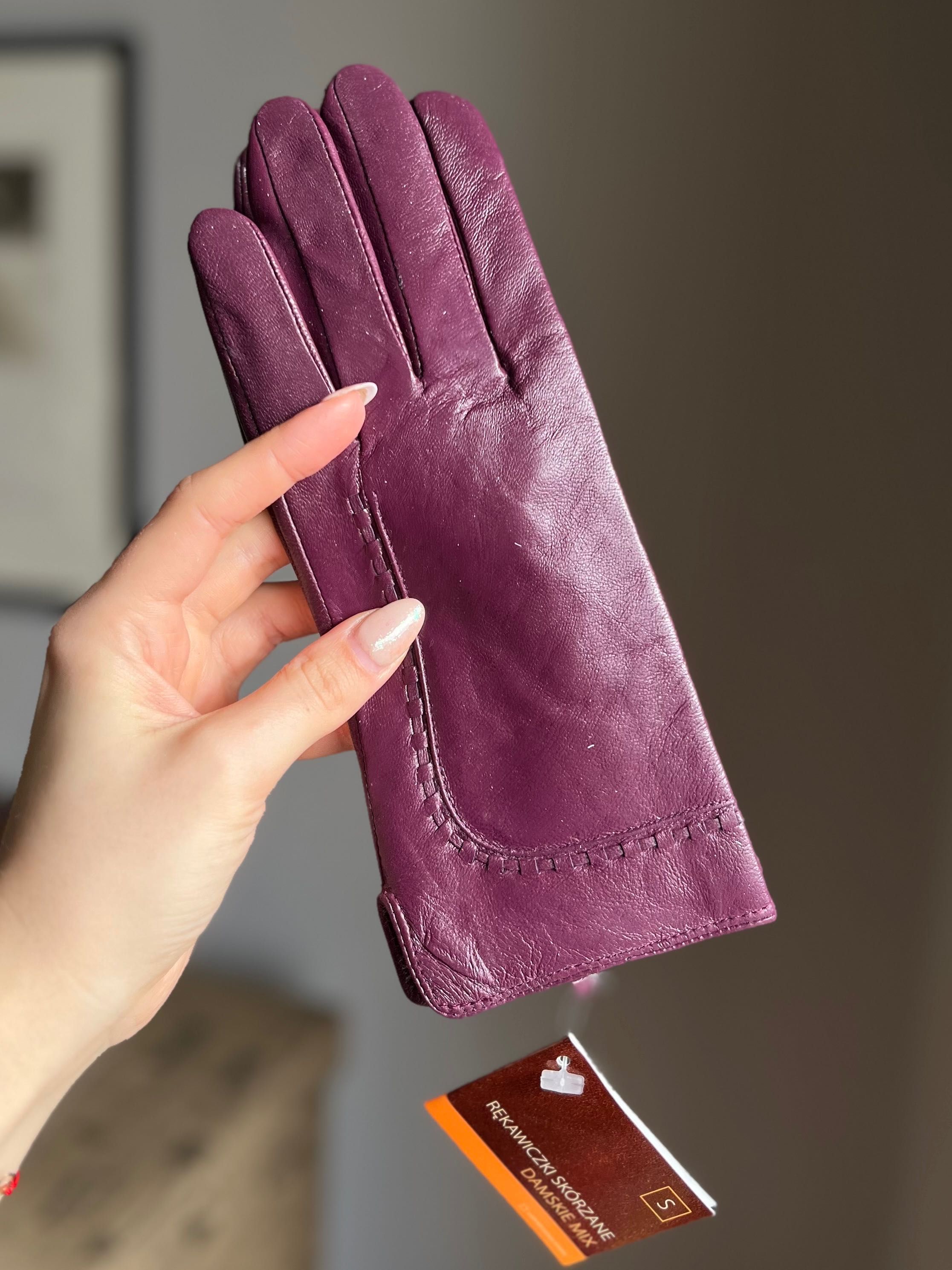Ciemno różowe skórzane rękawiczki Donatello