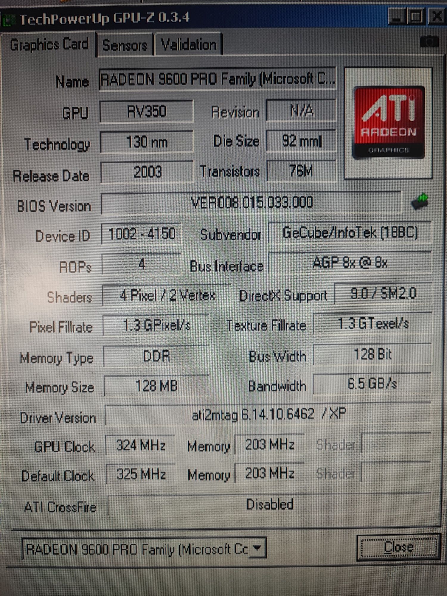RETRO Karta graficzna GeCube ATi Radeon 9600 (Pro) 128MB/128-bit AGP