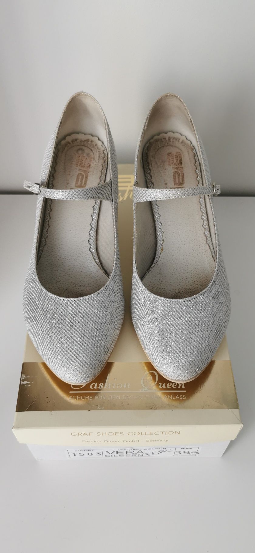 Buty ślubne skórzane srebrne błyszczące
