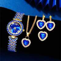 Zestaw komplet biżuterii damskiej z zegarkiem