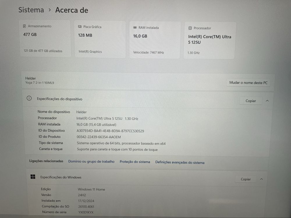 Portátil LeNovo touch 16 polegadas