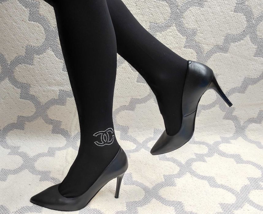 Rajstopy z aplikacją z cyrkonii srebrno-czarnej koko 4/L