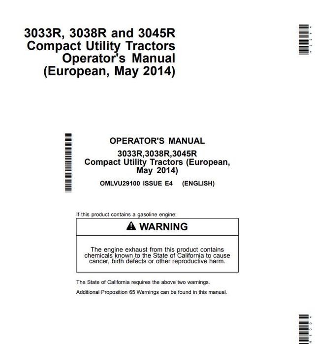 Instrukcja obsługi John Deere seria: 3R 3033R, 3038R, 3045R