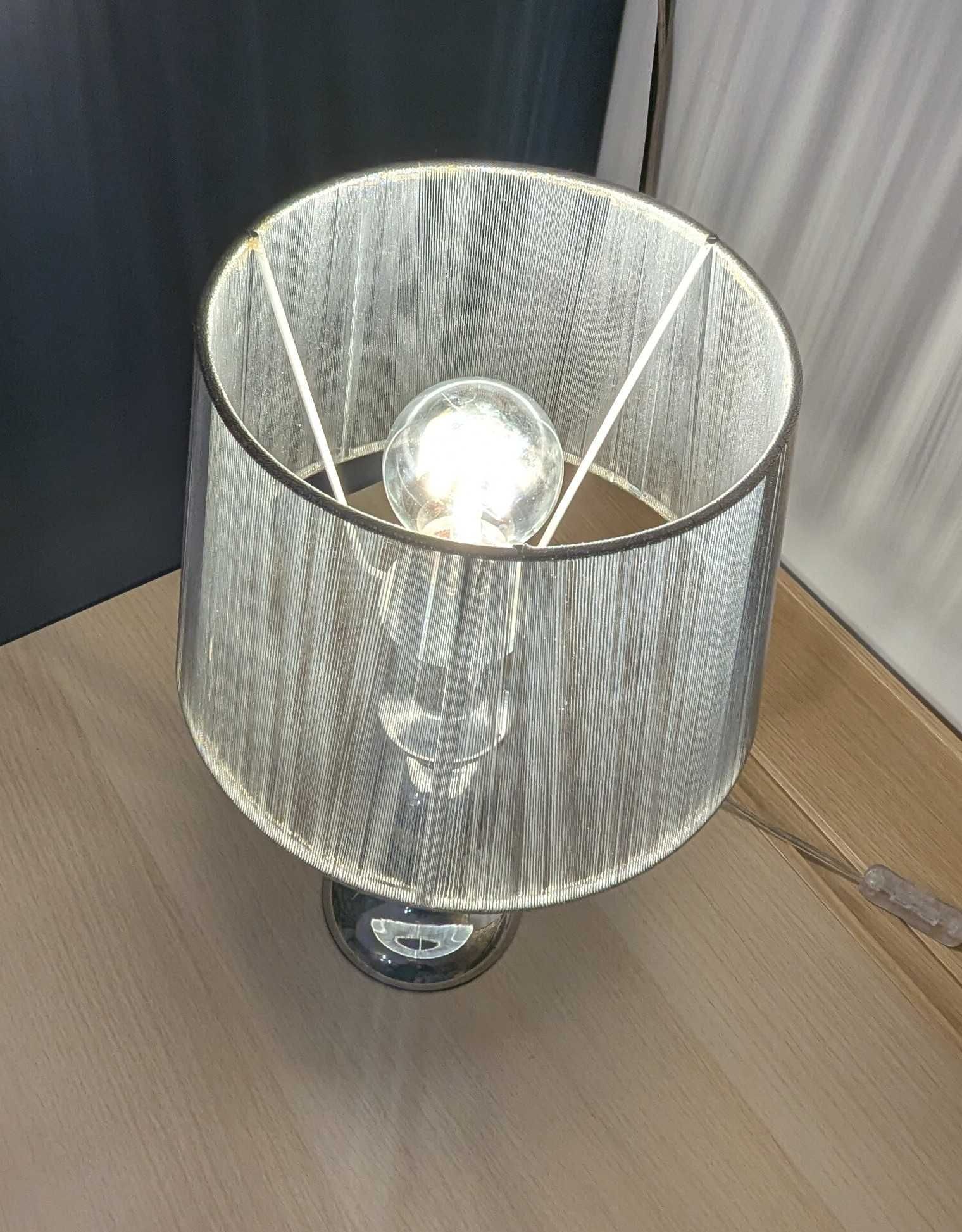 Lampka stołowa nocna srebrna abażur nitkowy glamour Gillenia gwint E27