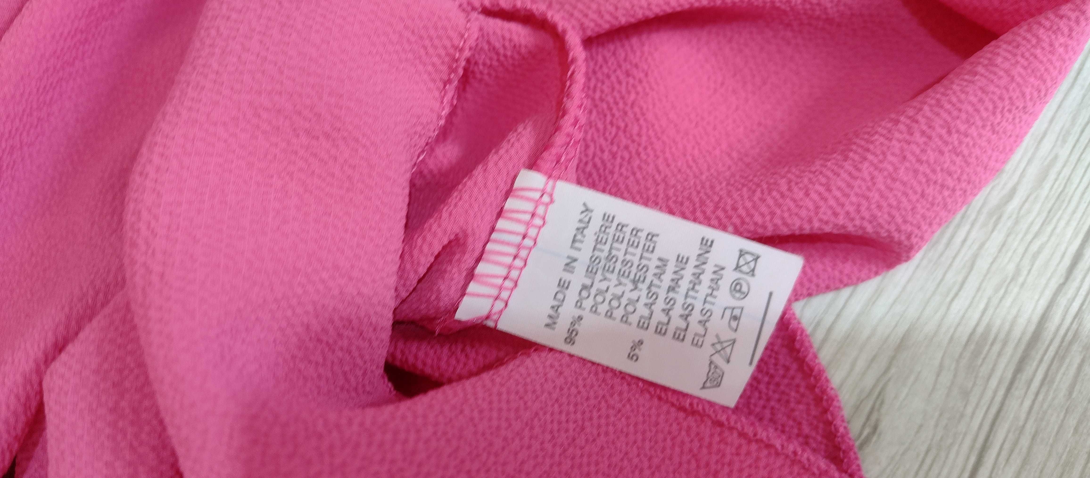 różowa zwiewna tunika bluzka bluzeczka rękaw 3/4 dzwon oversize S-XL