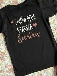 Czarna koszulka tshirt mam sekret znów będę starsza siostra 122