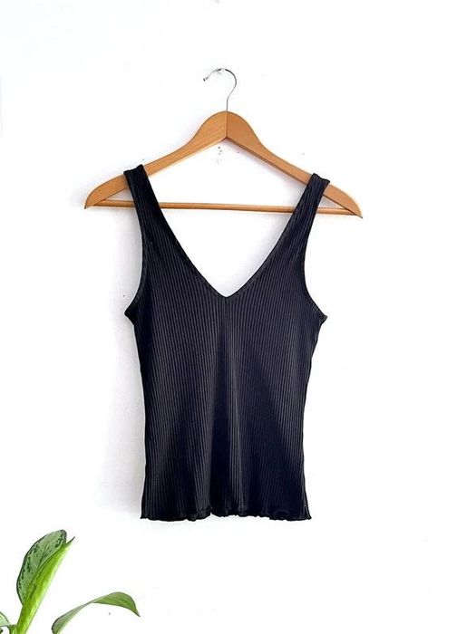 Top H&M de Alças Largas – Tamanho S Algodão Canelado  Preto  NOVO