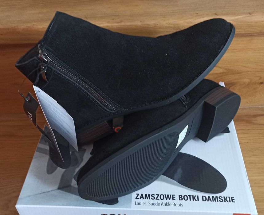 Botki skórzane, zamszowe buty ocieplane CZARNE 37, 38,39,40 -NOWE