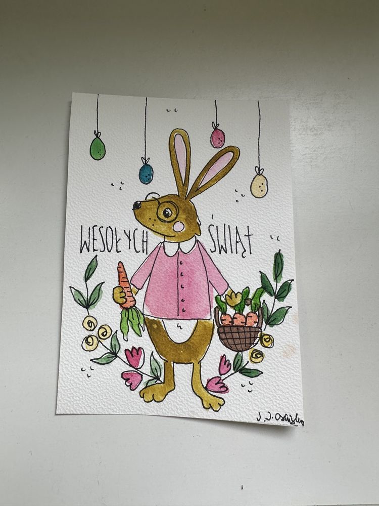 Kartka wielkanocna wielkanoc królik pisanki boho wesołych świat