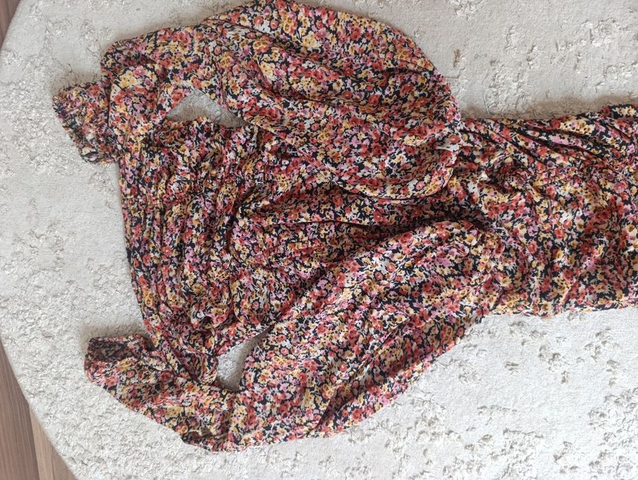 Sukienka marszczona wiązana letnia zwiewna romantyczna kwiaty xxs xs