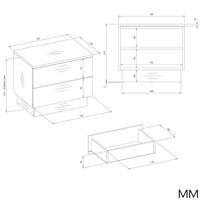 Szafka Nocna AMBER 2S Stolik Nocny 2 Szuflady Do Sypialni KASZMIR Beż