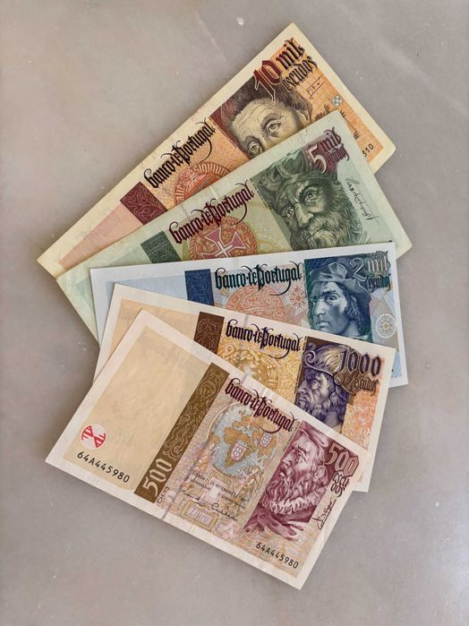 Notas Escudo, excelente condição, conjunto completo pré-euro