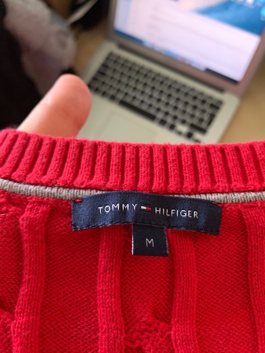 Tommy Hilfiger r.M czrwony sweter plecionka warkocz bawelna