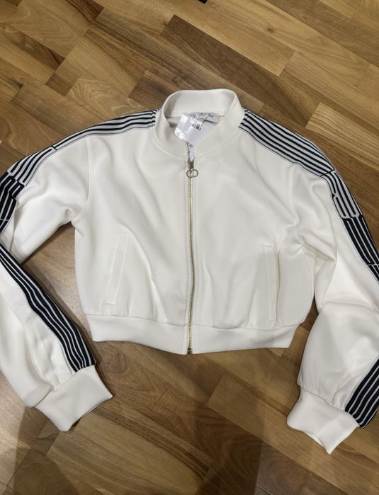 Bluza krótka biała ecru cd dior lampasy uniwersalna