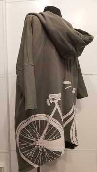 Bluza oversize z kapturem z nadrukiem roweru