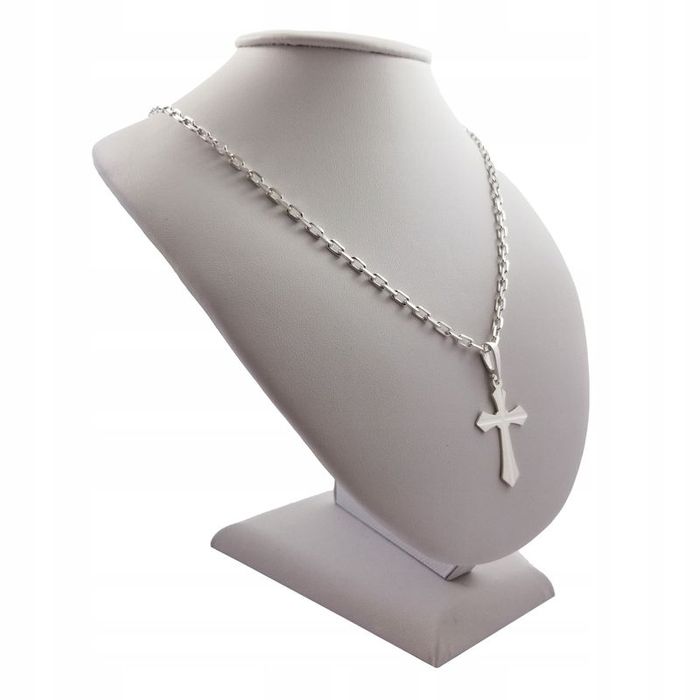 Srebrny Męski Łańcuszek Ankier + Zawieszka Krzyżyk 925 Prezent Dla Fac