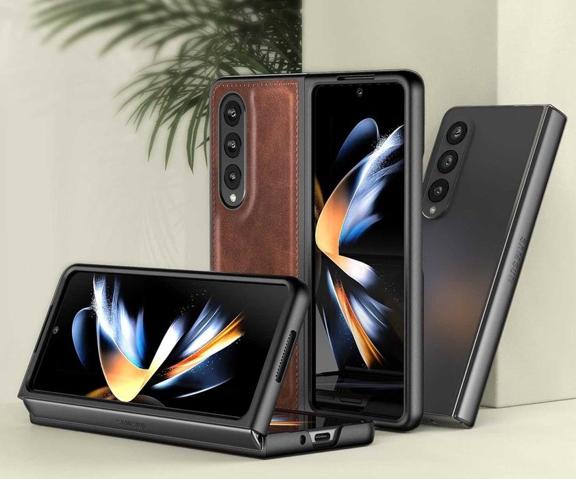 FOLUU etui skórzane do Samsung Galaxy Z Fold 4 5G 360 pancerne brązowe