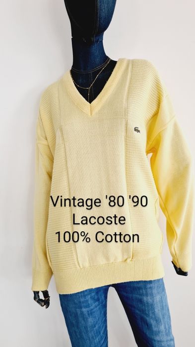 Sweter vintage lata '80 / '90. Kanarkowy żółty.  Krokodyl. Rozmiar XL