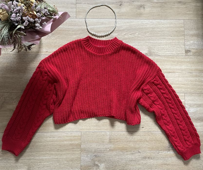 Sweter dzianinowy czerwony ciepły czerwony damski r. 34