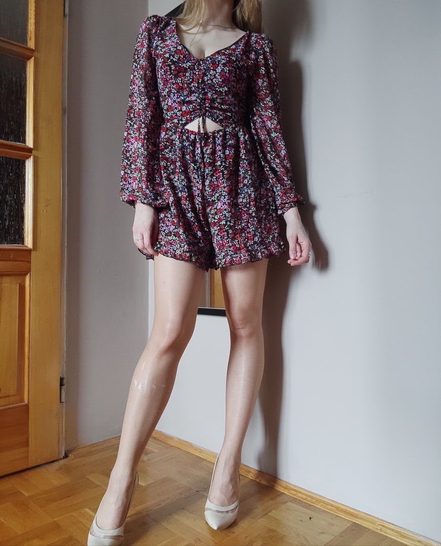 Damski kombinezon w kwiatki boho chic vintage XS 34