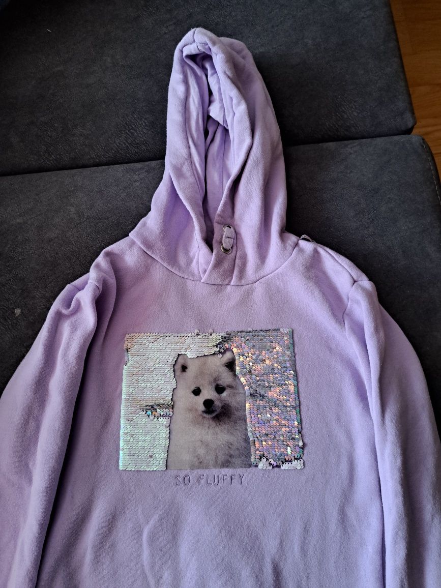 Bluza Ocieplana dla dziewczynki z pieskiem odwracaǰące cekiny roz.140