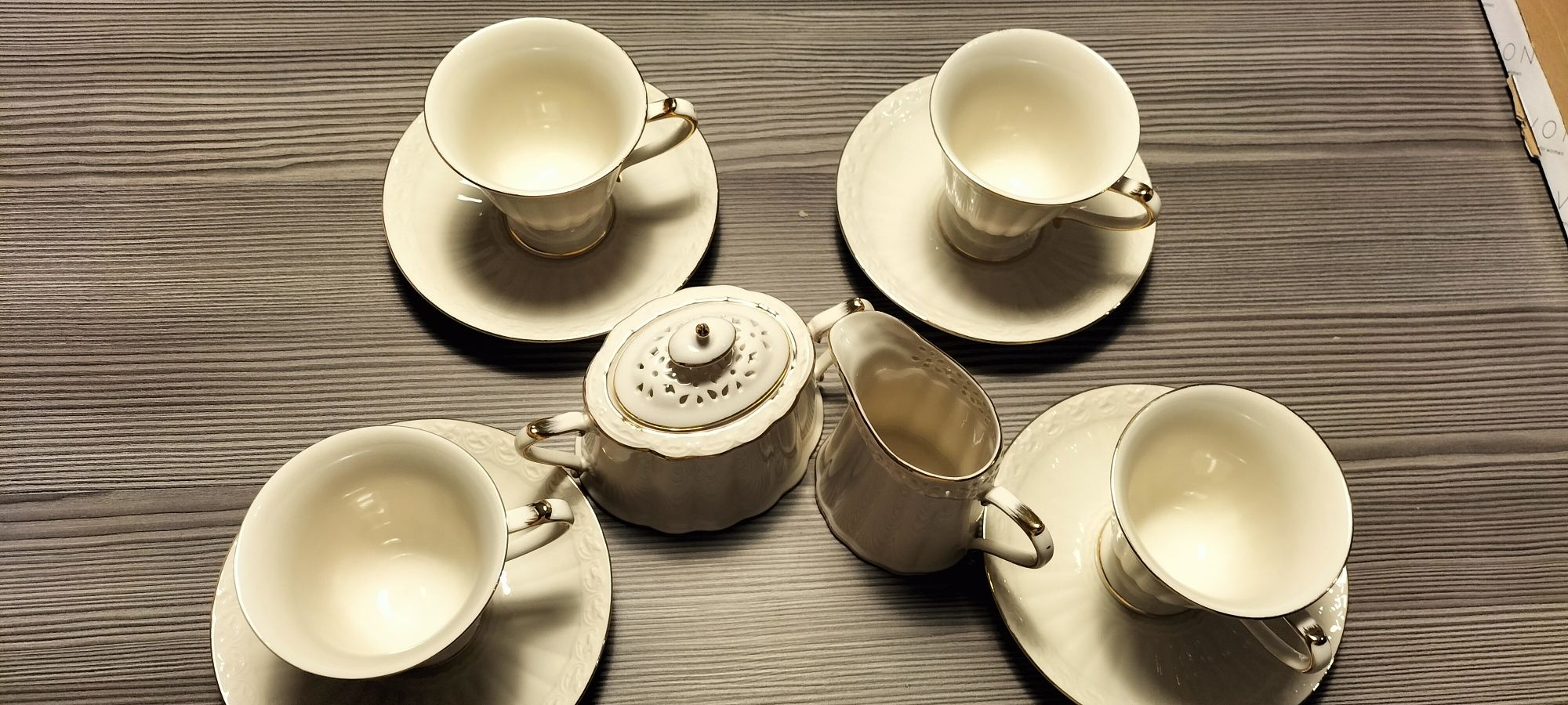 Zestaw porcelanowy dla 4 osób,Clara Gold Ivory Villa Italia