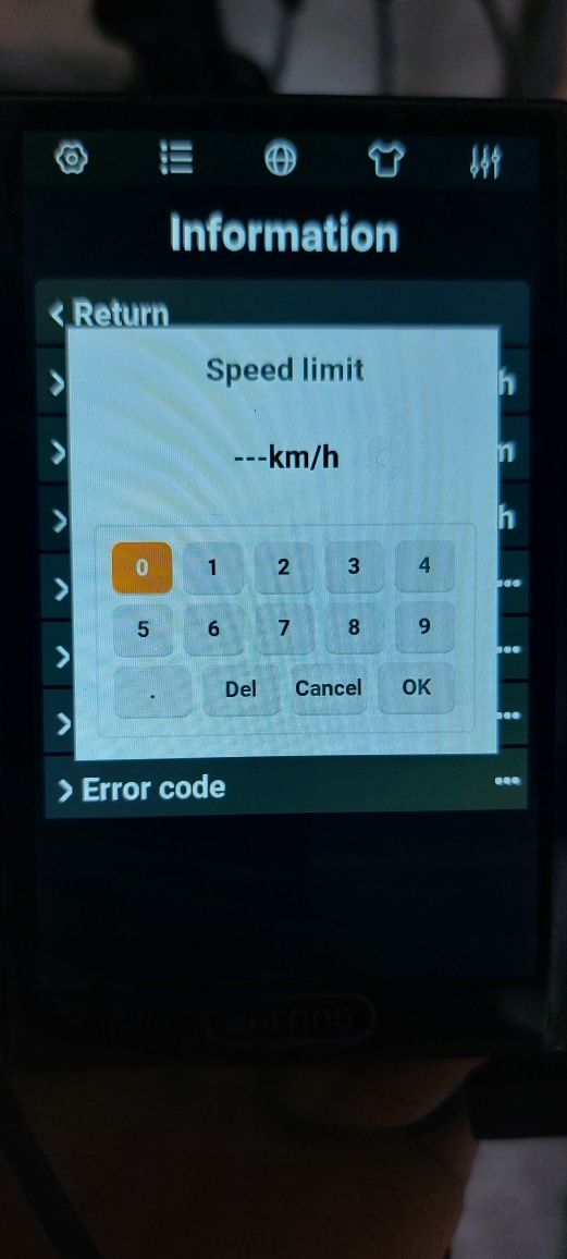 Wyświetlacz bafang speed limit