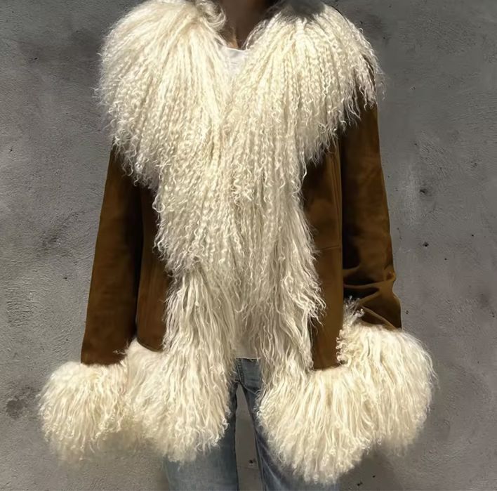 Kontantto kurtka kozuszek skora i futro z lamy xs-3xl