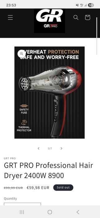 GRT PRO Professional Hair Dryer 2400W 8900