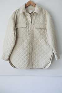 H&M Pikowana kurtka oversize jasny beż