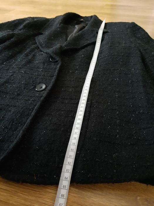 Marynarka żakiet L XL czarny 42 błyszczący srebrny damski płaszczyk