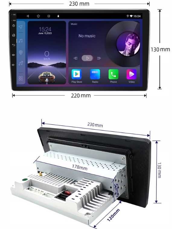 Radio samochodowe 1 DIN 10" ANDROID 14 CAR PLAY GPS 4 GB WIFI BT RDS