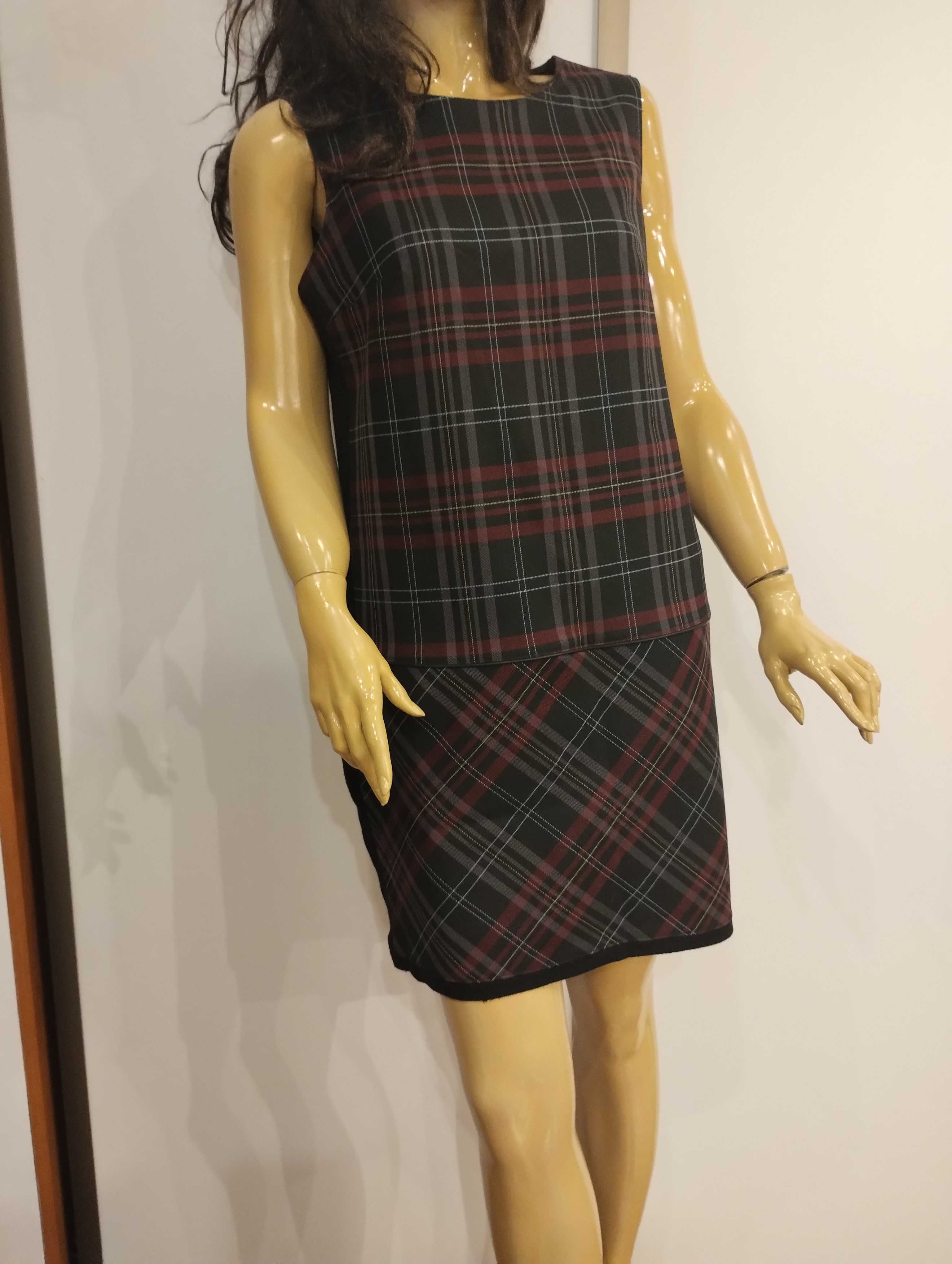 Piękna sukienka w kratkę wstawki elastyczne z boku XL/42