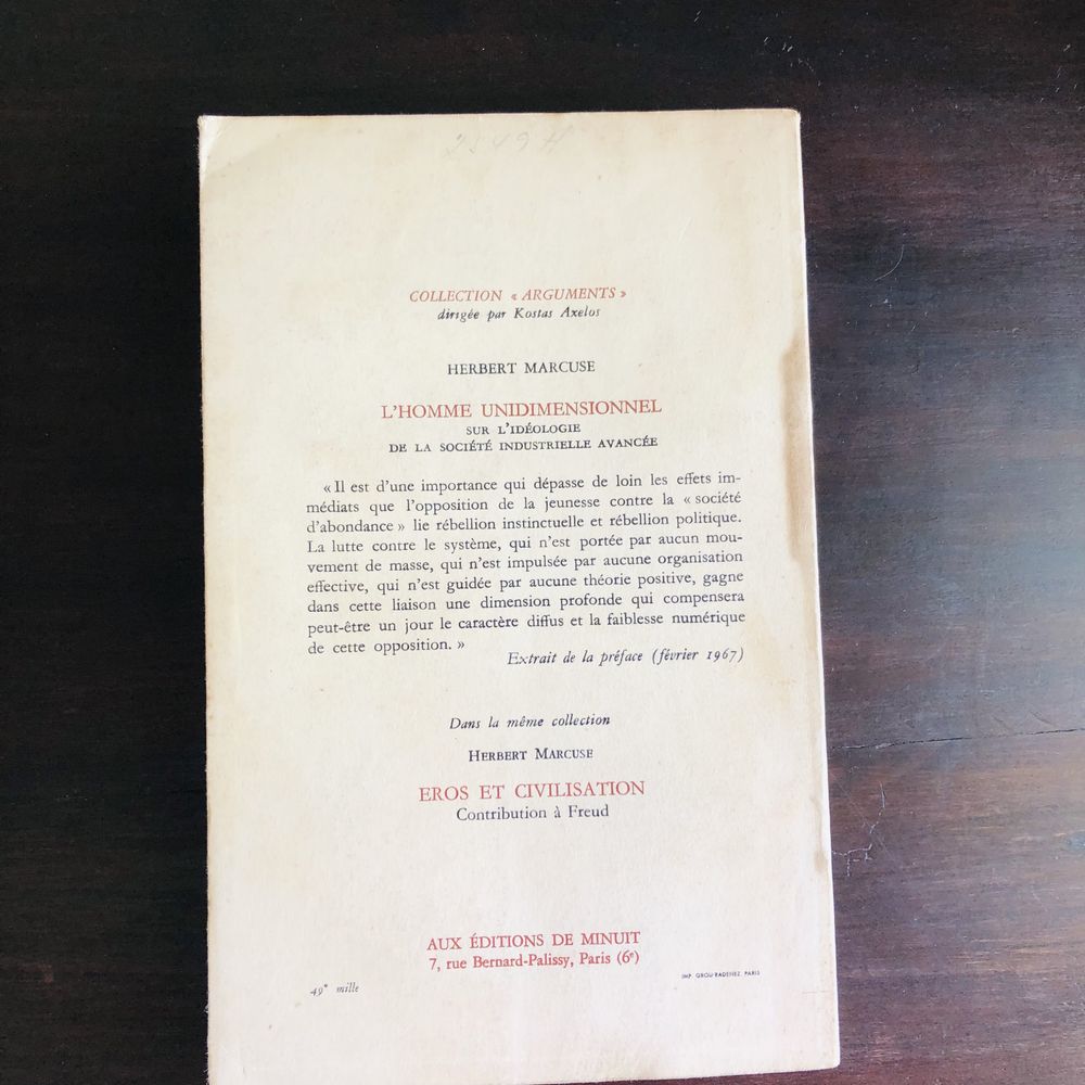 MARCUSE L’homme unidimensionnel COLLINGWOOD Philosophy of History