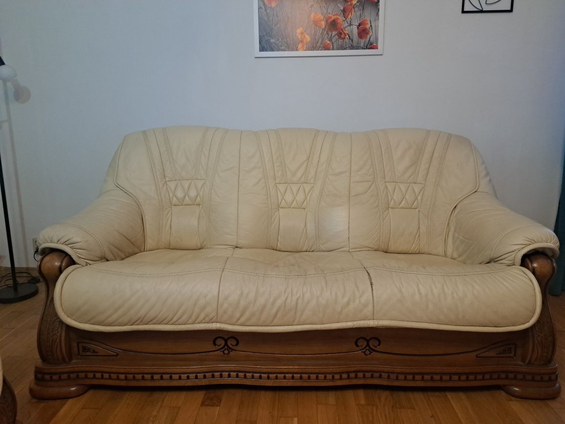 Zestaw wypoczynkowy sofa + 2 fotele ze skóry