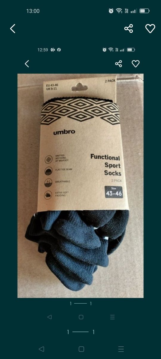 Skarpety Umbro 43-46 dwupak krótkie
