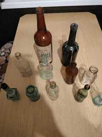 Stare przedwojenne szklane butelki - 11 sztuk