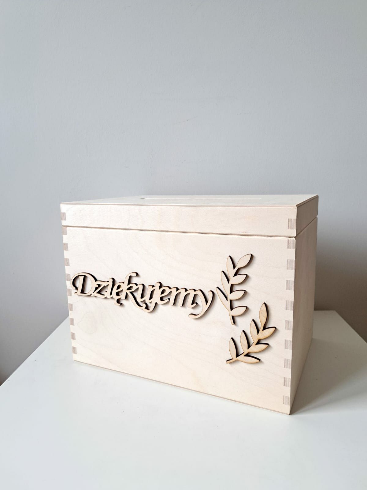 Naturalne drewniane pudełko na koperty wesele ślub