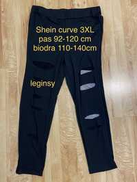 Shein curve 3XL czarne getry leginsy spodnie siatka wycięcia
