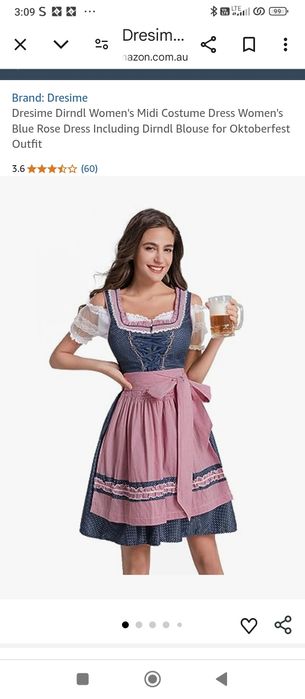 Dresime M.Dirndl Damska sukienka midi w kolorze niebieskim w róże z bl