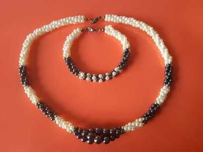 Elegancki zestaw - perły z hematytem- naszyjnik i bransoletka